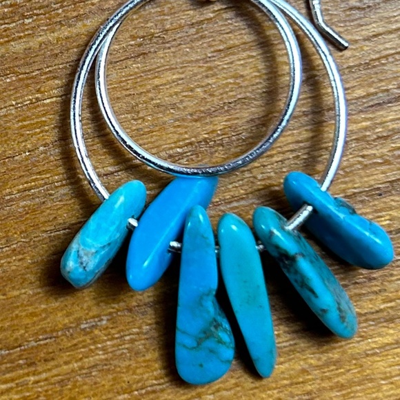 New Turquoise & Sterling Silver Double Ring Earrings - Picture 2 of 3